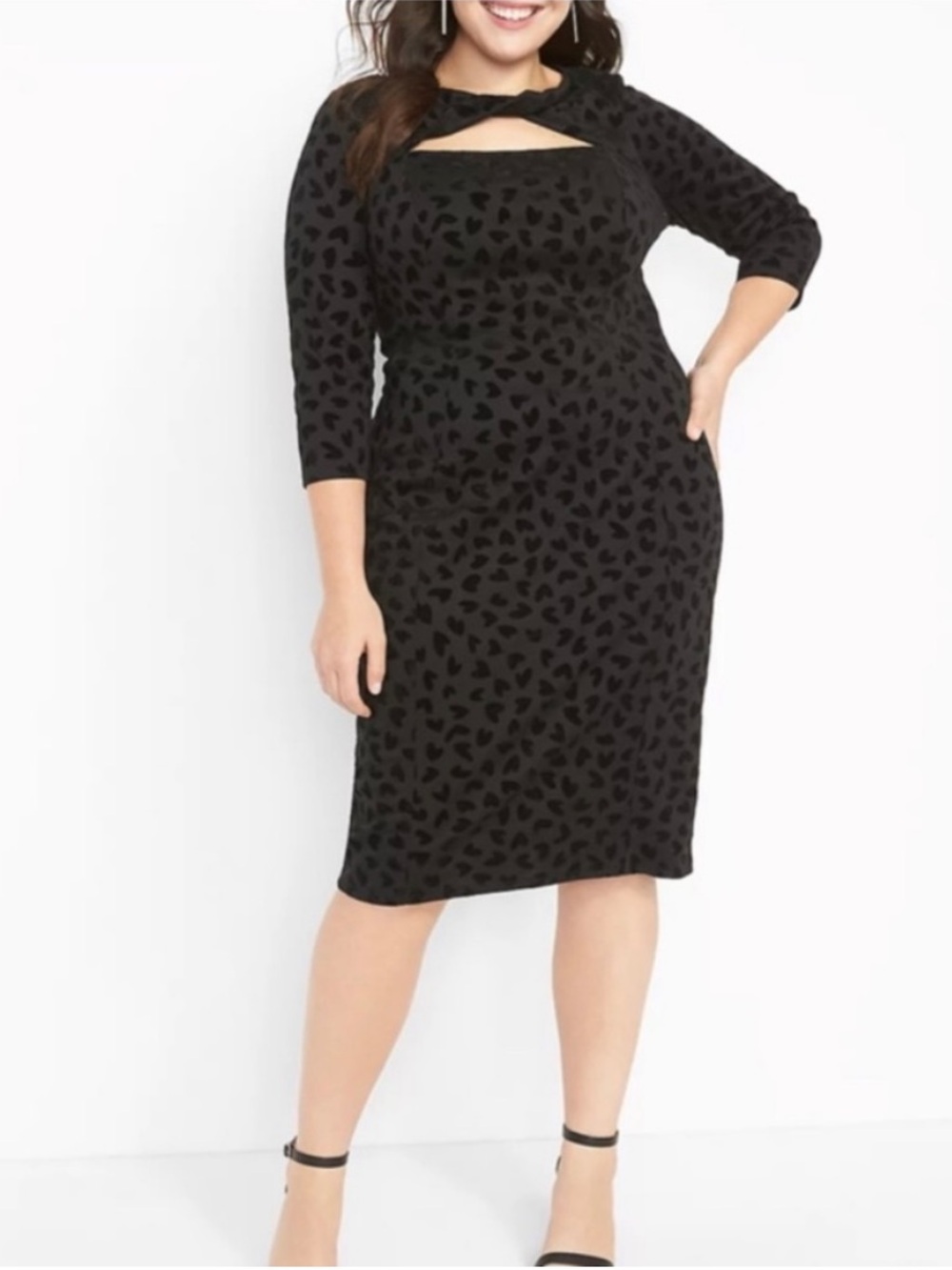 Lane Bryant Black Heart-Print Midi Dress with Back Cutout